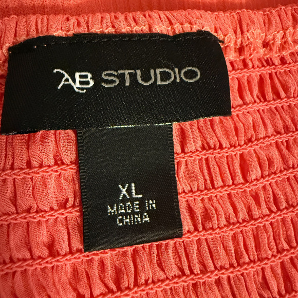 AB Studio Women Size XL Coral Blouse Top Embroidery Floral Fairy Sheer Lined - Picture 4 of 12